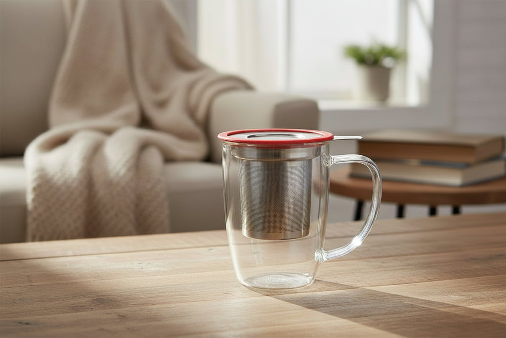 FORLIFE Glass Tea Mug with Infuser & Lid 16 oz.